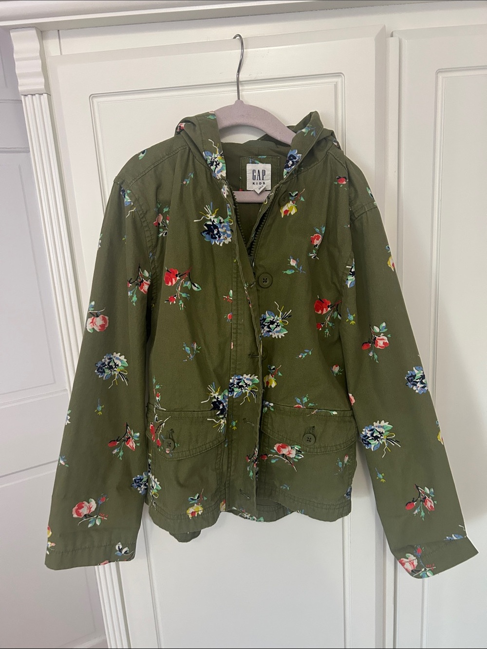 GAP Olive Green Floral Hooded Jacket for Kids